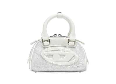 Diesel 1dr Dome Mini Bowling Bag In Lurex Fabric "White/Grey"