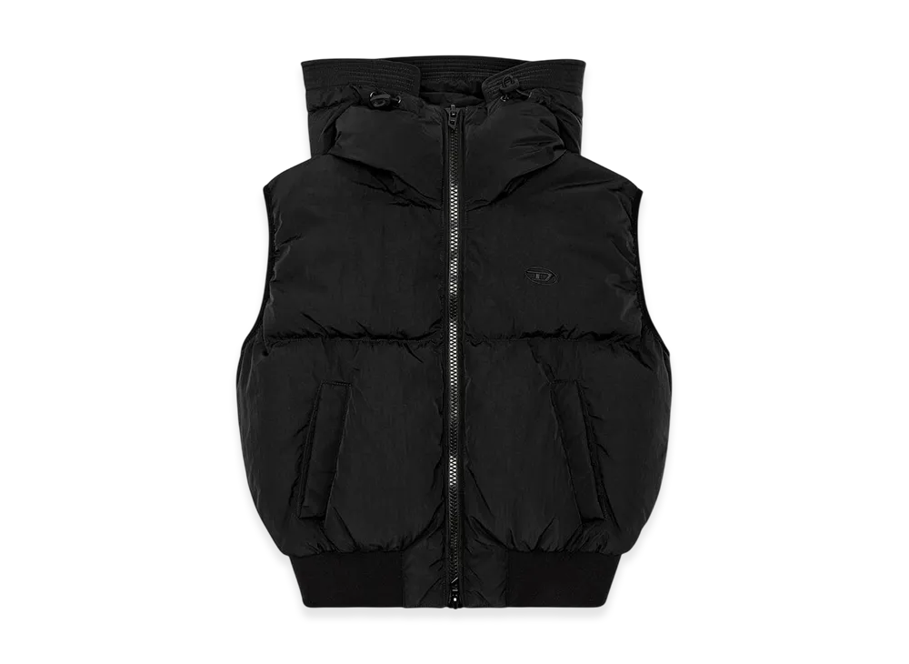 Diesel W-Peyt-Ssl-New-P1 Hooded Down Vest In Crinkled Nylon "Black"