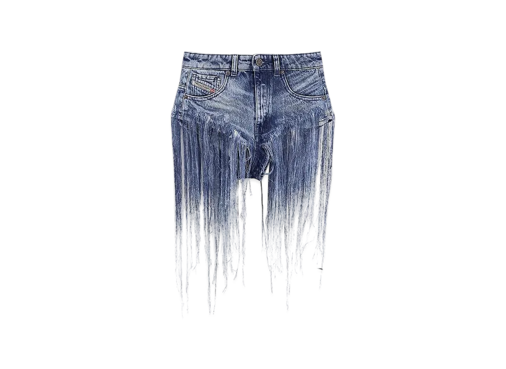 Diesel De-Jizz-Fsg Shorts In Distressed Fringed Denim "Medium Blue"