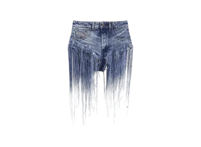 Diesel De-Jizz-Fsg Shorts In Distressed Fringed Denim "Medium Blue"