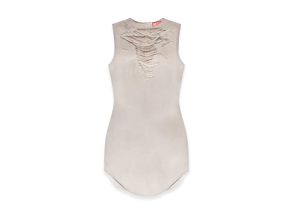 Diesel D-Yasmi Mini Dress With Distressed Fringed Neckline "Light Grey"