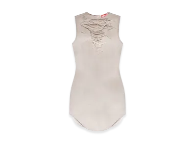 Diesel D-Yasmi Mini Dress With Distressed Fringed Neckline "Light Grey"