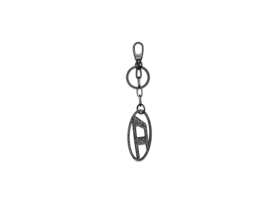 Diesel Holy-C Metal Oval D Keyring With Crystals "Black/Silver"
