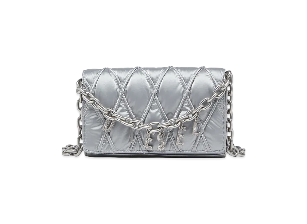 Diesel Wallet On Chain With Quilted Satin Finish "Silver"