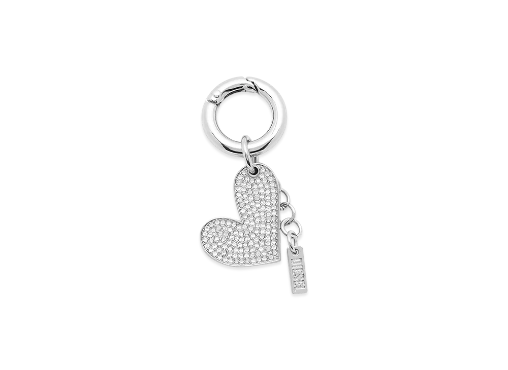 Diesel Charm-Heart Metal Heart Charm With Rhinestones "Silver"