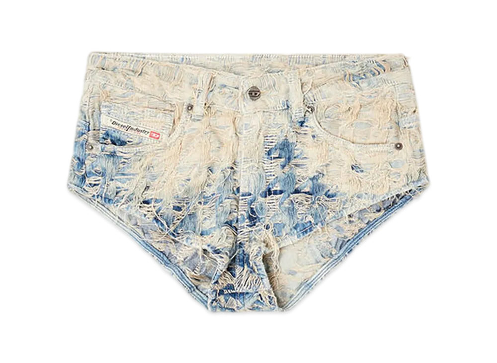 Diesel De-Jizz-Fsh1 Shorts In Houndstooth-Weave Denim "Light Blue"