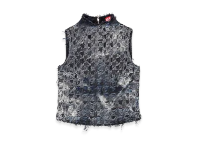 Diesel De-Tapi-Fsh1 Sleeveless Top In Houndstooth Tie-Dye Denim "Black"