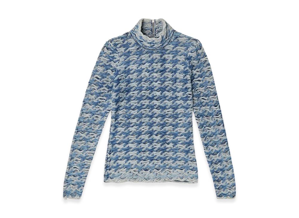 Diesel M-Hilda Turtleneck In Denim-Look Houndstooth Jacquard "Blue/Grey"