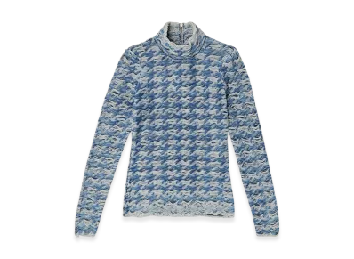 Diesel M-Hilda Turtleneck In Denim-Look Houndstooth Jacquard "Blue/Grey"