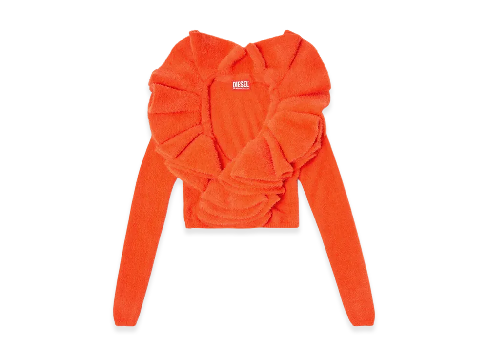 Diesel M-Inge Plush Cardigan With Mega Ruffled Collar "Orange"