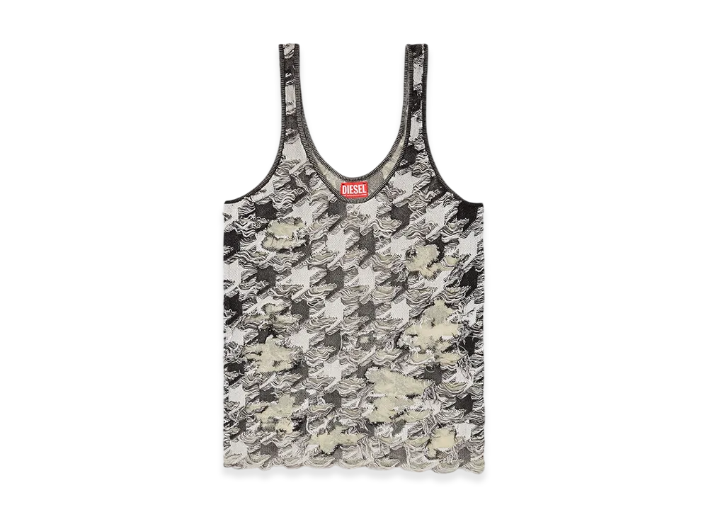Diesel M-Signe Tank Top In Devore Houndstooth Jacquard "Grey/White"