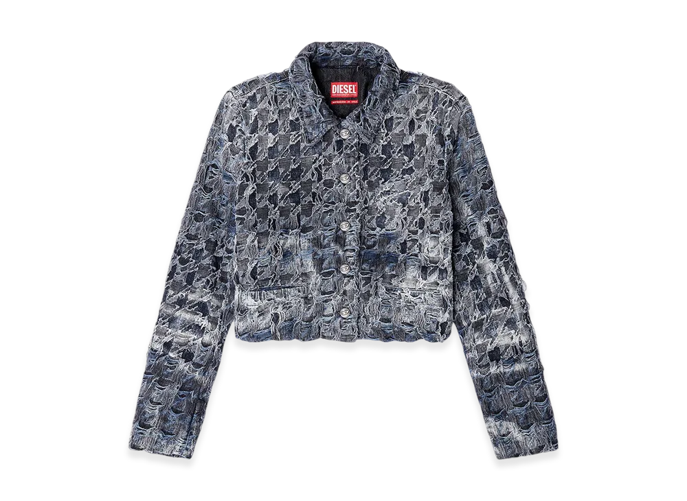Diesel De-Ursy-Fsh Jacket In Houndstooth Tie-Dye Denim "Grey/Blue"