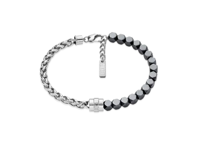 Diesel Dx1647931 Stainless Steel And Hematite Beaded Bracelet "Silver/Black"