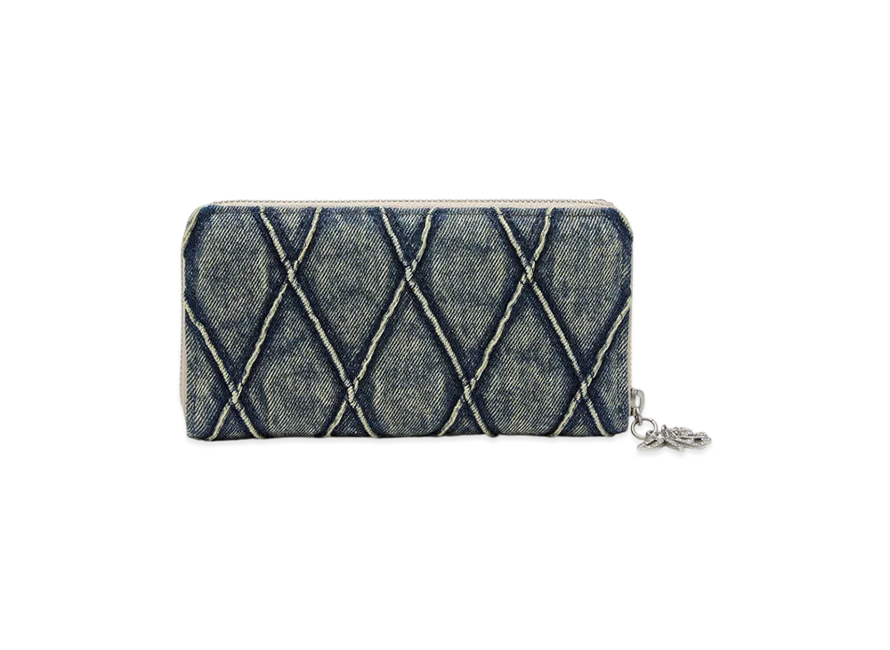 Diesel Charm-D Continental Zip L Wallet In Argyle Quilted Denim "Dark Blue"