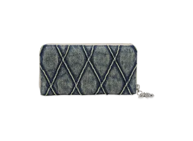 Diesel Charm-D Continental Zip L Wallet In Argyle Quilted Denim "Dark Blue"