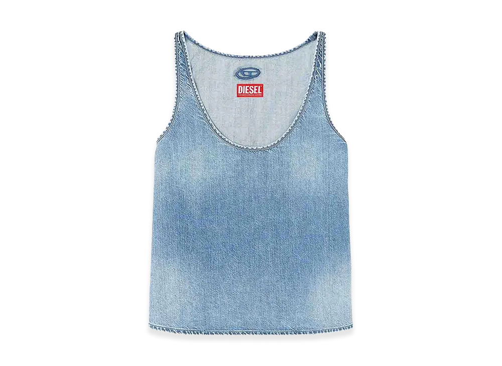 Diesel Women's Top In Cotton With Scoop Neck "Light Blue"