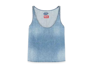 Diesel Women's Top In Cotton With Scoop Neck "Light Blue"