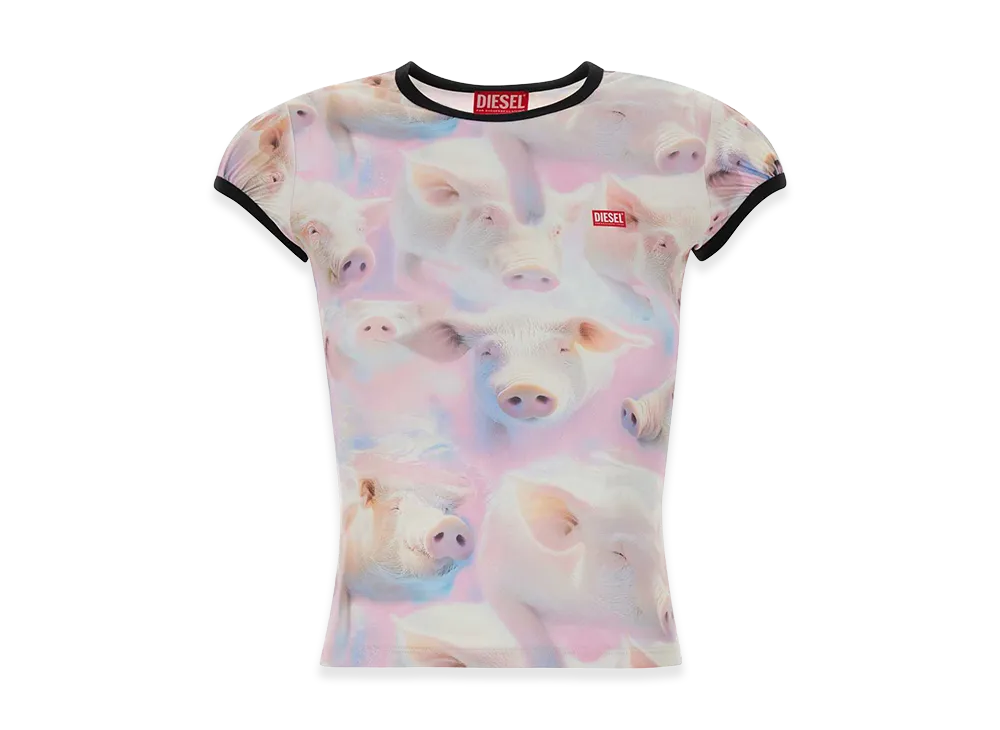 Diesel Women's Printed Stretch Jersey T-Shirt "White"