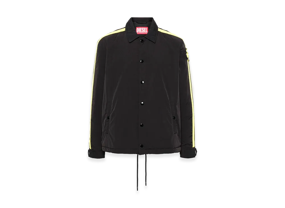 Diesel Nylon Side Stripe Sleeve Logo Full Button Coach Jacket "Black"