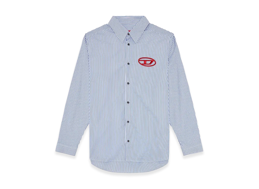 Diesel Logo Embroidered Striped Long Sleeve Shirt "Saxe"