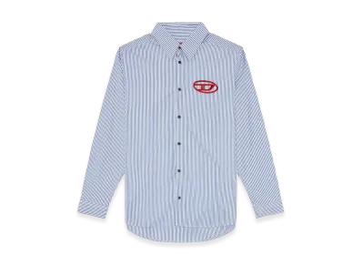 Diesel Logo Embroidered Striped Long Sleeve Shirt "Saxe"