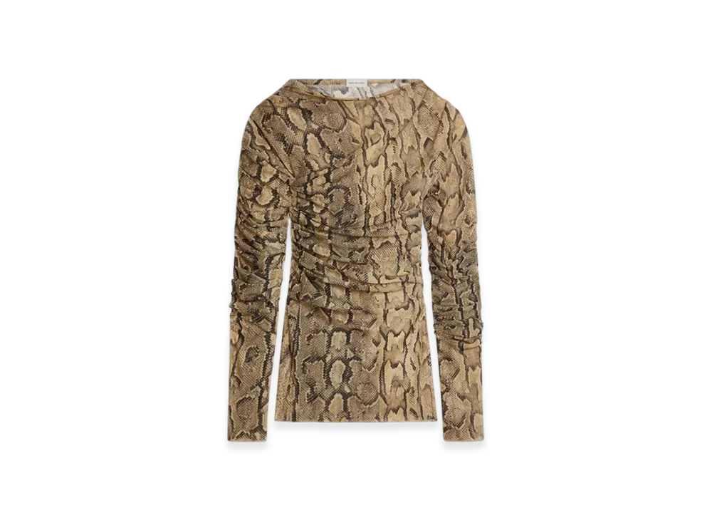 DRIES VAN NOTEN Snake Print Draped Tee "Sand"