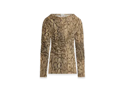 DRIES VAN NOTEN Snake Print Draped Tee "Sand"