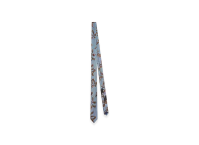 DRIES VAN NOTEN Printed Narrow Silk Tie "Blue"