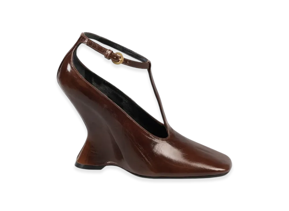 DRIES VAN NOTEN Women's Leather Wedge Mary Janes "Dark Brown"