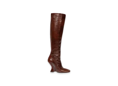 DRIES VAN NOTEN Women's Leather Wedge Boots "Dark Brown"