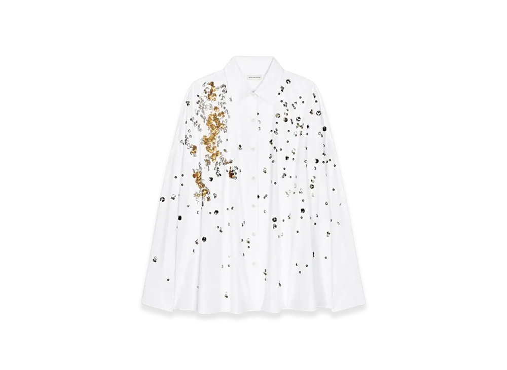 DRIES VAN NOTEN Women's Embellished Cocoon Shirt "White"