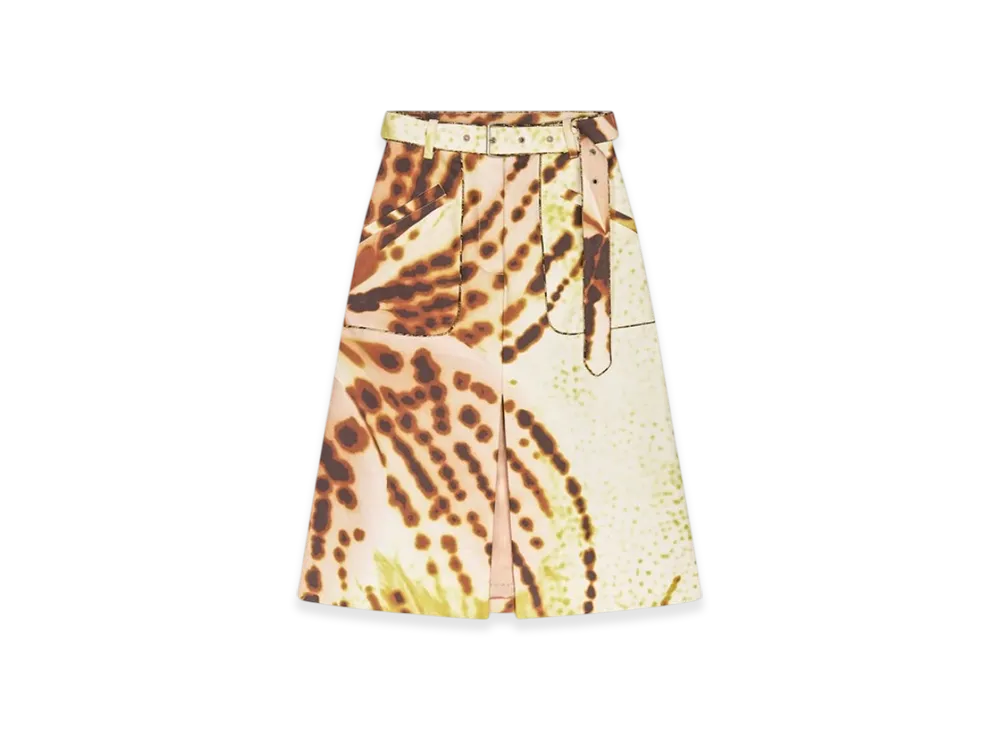 DRIES VAN NOTEN Women's Printed Belted Skirt "Olive"