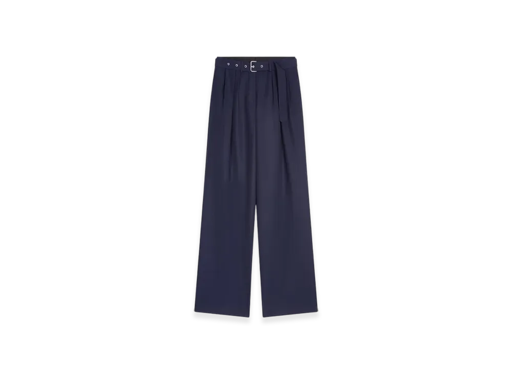 DRIES VAN NOTEN Women's Belted Wool Trousers "Navy"