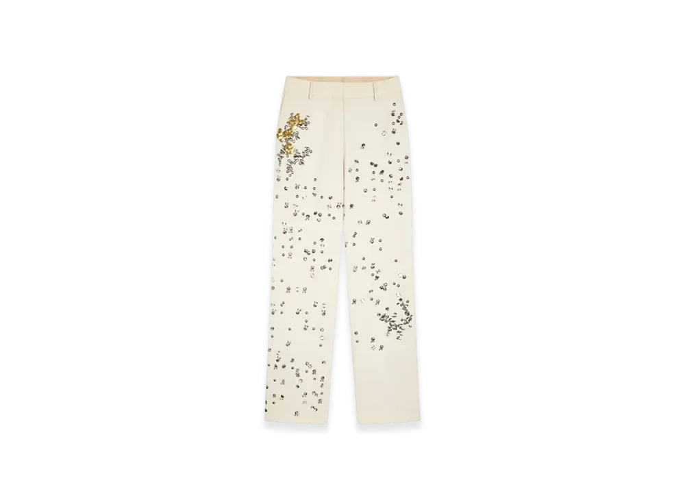 DRIES VAN NOTEN Women's Embellished Wool Pants "Cream"
