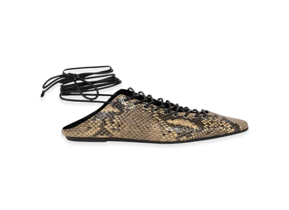 DRIES VAN NOTEN Women's Leather Lace Up Flats "Beige"