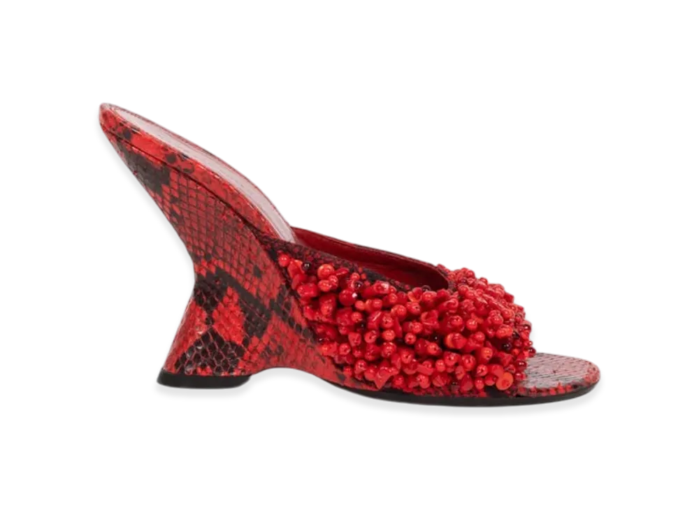 DRIES VAN NOTEN Women's Open-Toe Embellished Mules "Vermillion"