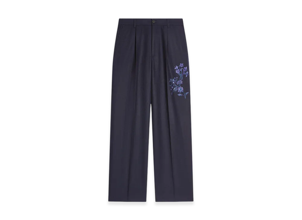 DRIES VAN NOTEN Embroidered Wool Pants "Navy"