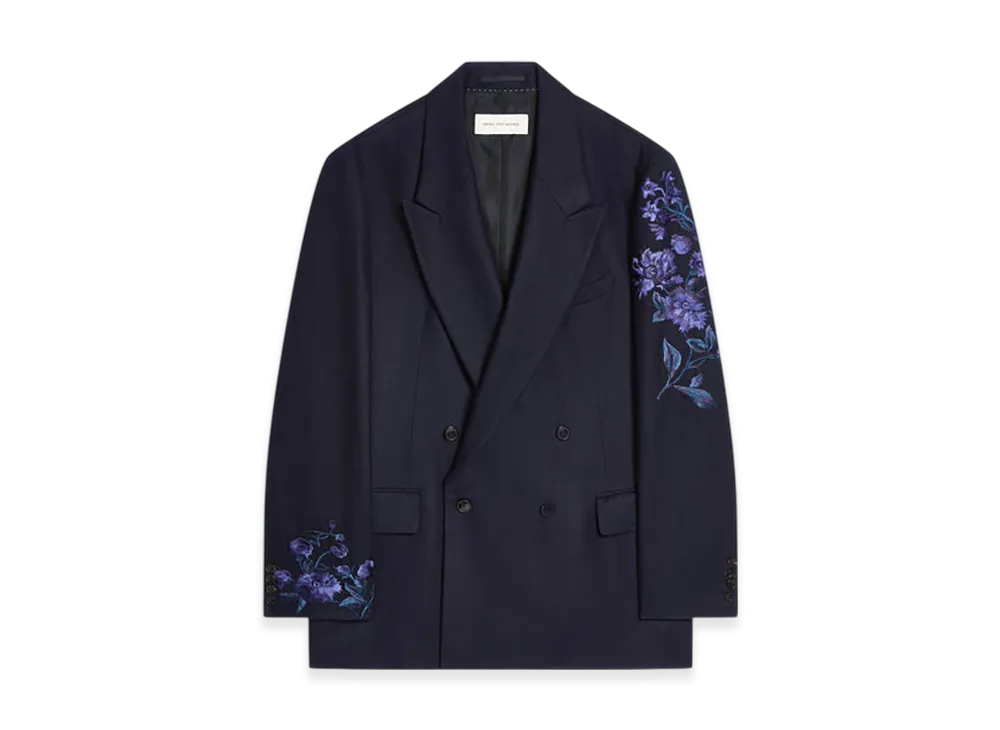 DRIES VAN NOTEN Embroidered Wool Blazer "Navy"