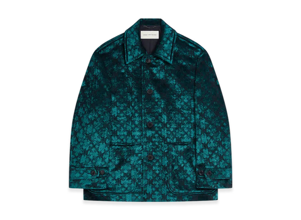 DRIES VAN NOTEN Jacquard Duffle Coat "Petrol"