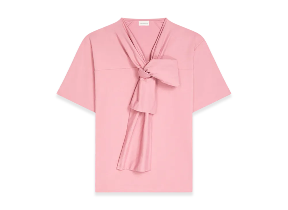 DRIES VAN NOTEN Bow Neck Cotton Tee "Light rose"