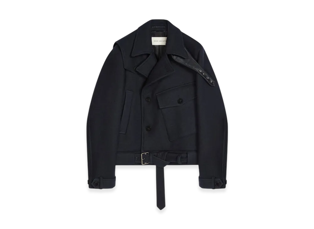DRIES VAN NOTEN Short Wool Trench Coat "Midnight"