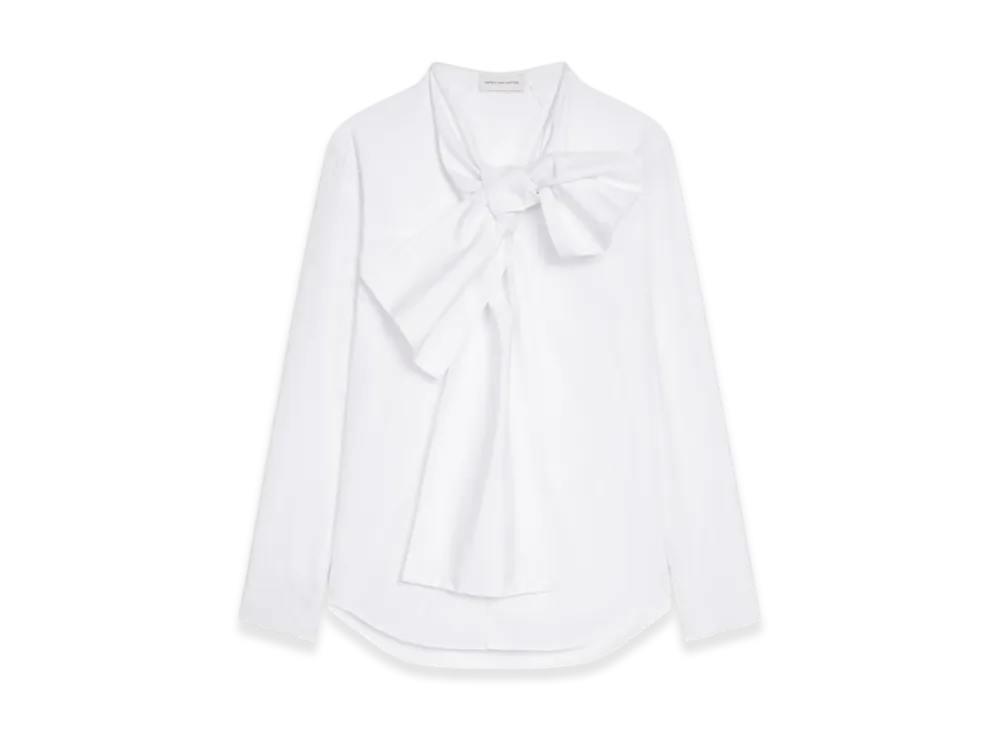DRIES VAN NOTEN Bow Neck Cotton Shirt "White"