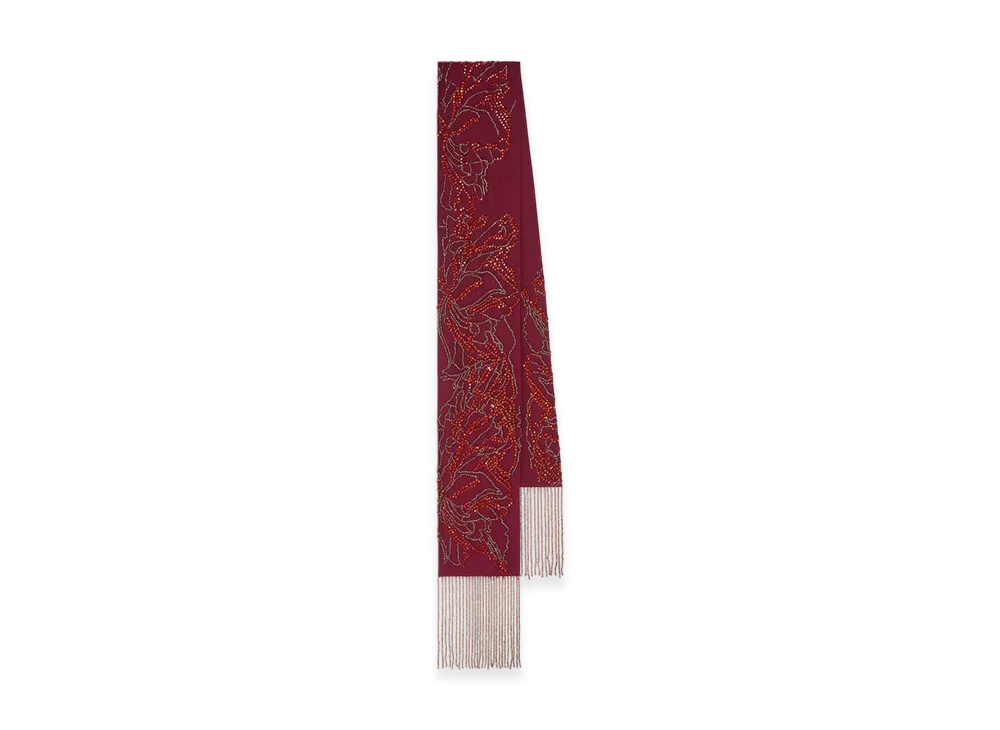 DRIES VAN NOTEN Women's Embellished Silk Scarf "Burgundy"