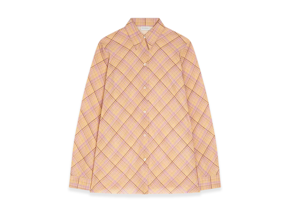 DRIES VAN NOTEN Women's Checked Silk Shirt "Peach"