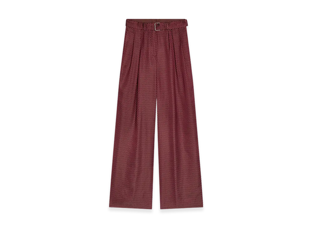 DRIES VAN NOTEN Women's Belted Jacquard Trousers "Burgundy"