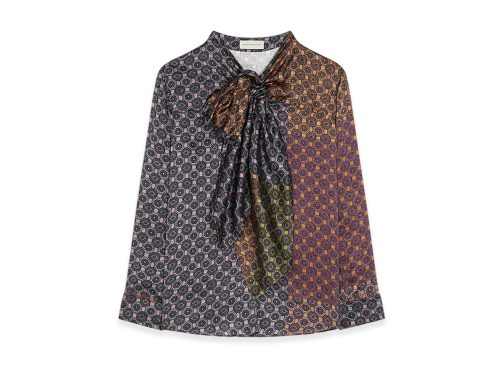 DRIES VAN NOTEN Women's Silk Pussy-Bow Shirt "Dessin c"