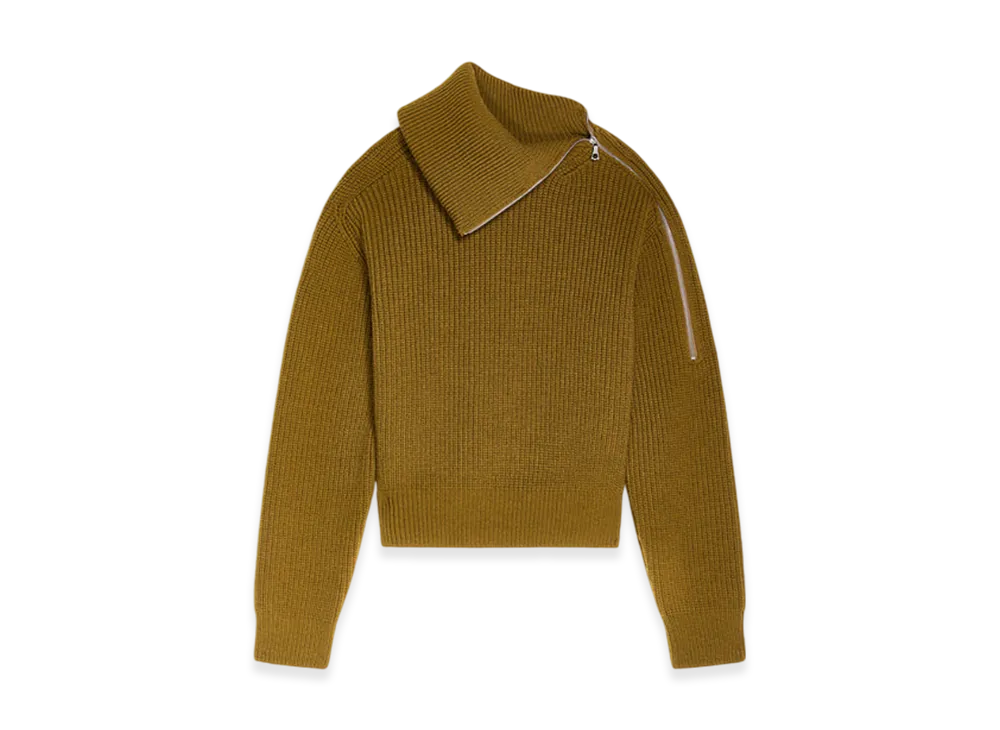 DRIES VAN NOTEN Women's Zipped Wool Sweater "Khaki"