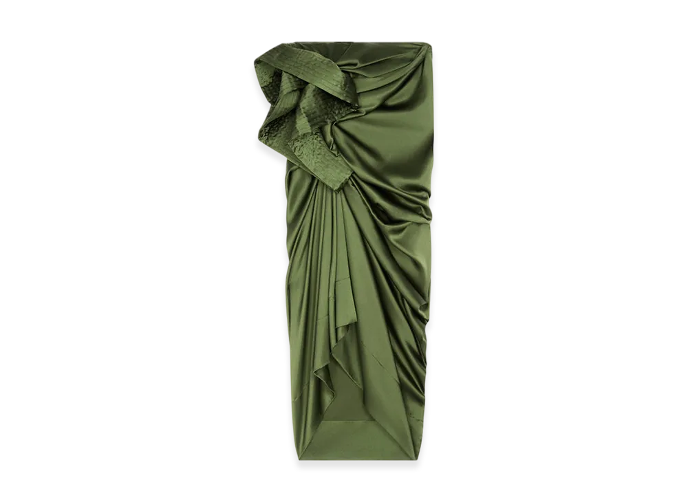 DRIES VAN NOTEN Women's Draped Silk Satin Skirt "Khaki"