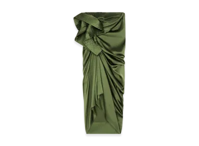 DRIES VAN NOTEN Women's Draped Silk Satin Skirt "Khaki"