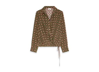 DRIES VAN NOTEN Women's Silk Wrap Shirt "Khaki"